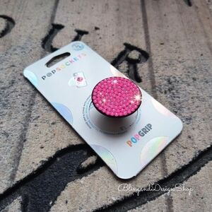 Hot Pink Popsocket Customized With Pink Crystal Rhinestones Cell Phone Grip